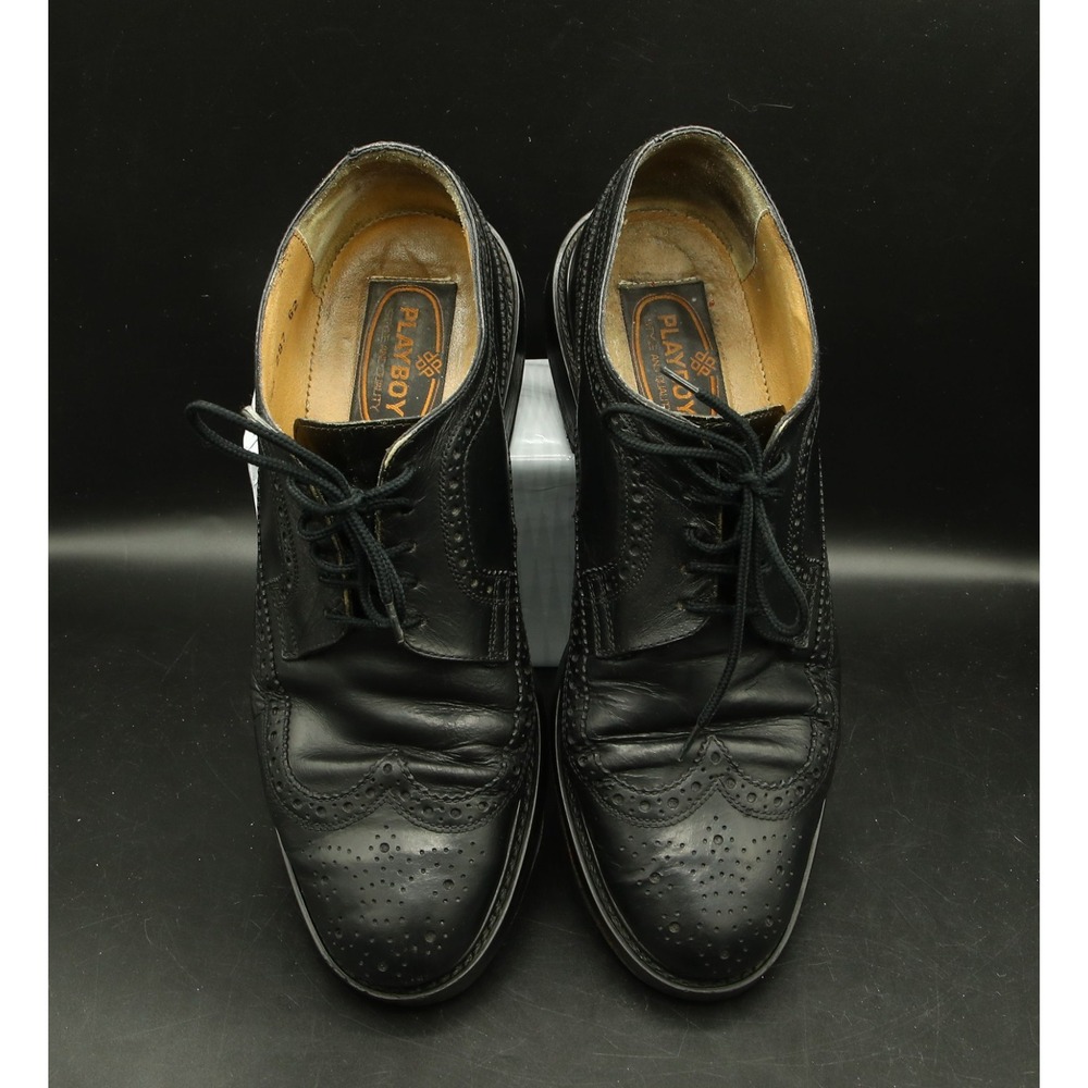Playboy Footwear Vintage Black Wingtip Shoes, Men's US Size 10 (EU43)